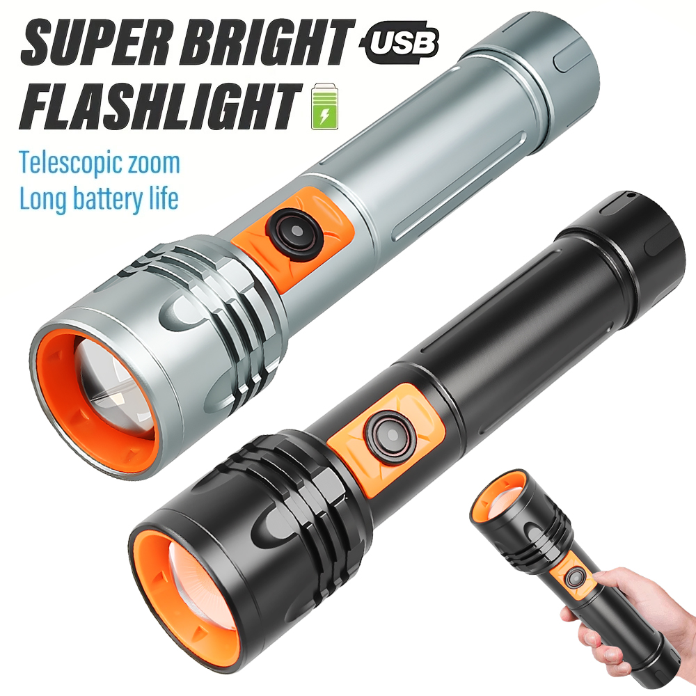 Tactical Flashlight Rechargeable - مصباح يدوي LED عالي الطاقة USB