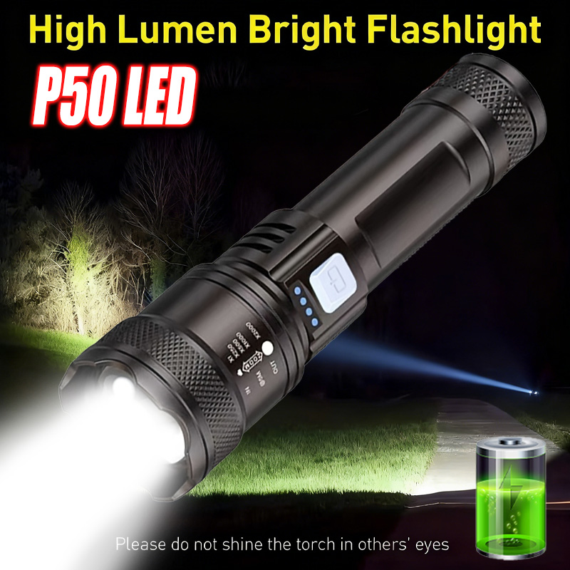 Tactical Flashlight Rechargeable - مصباح يدوي LED عالي الطاقة، شعلة