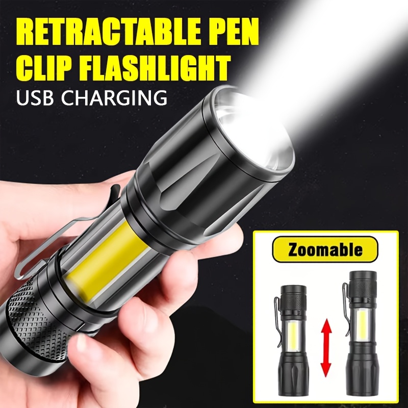 Tactical Flashlight Rechargeable - المحمولة COB + LED التخييم ضوء