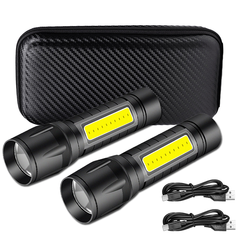 Tactical Flashlight Rechargeable - المحمولة COB + LED التخييم ضوء