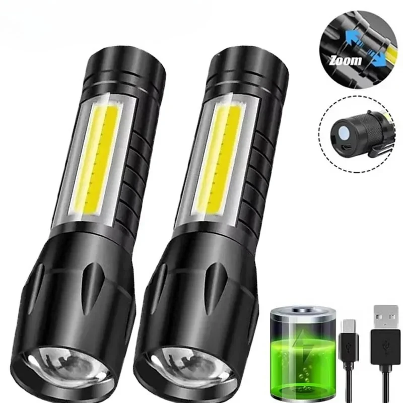 Tactical Flashlight Rechargeable - المحمولة COB + LED التخييم ضوء