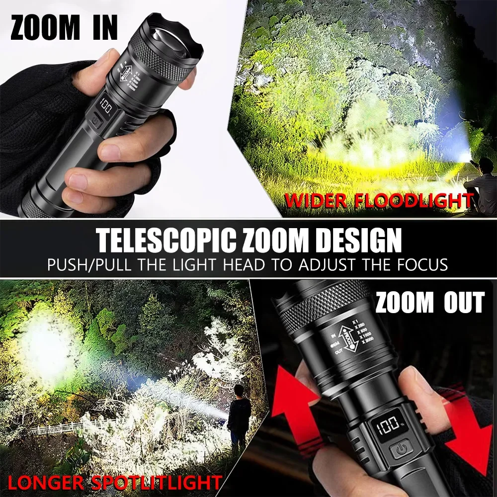 مصباح يدوي فائق السطوع 100000  - مراجعة Tactical Flashlight Rechargeable وسعره