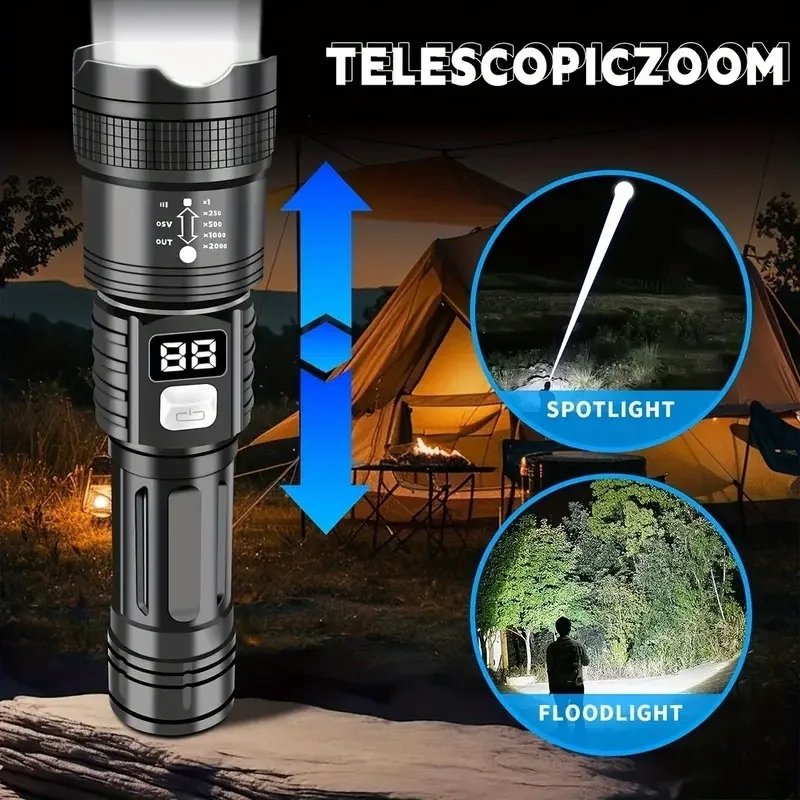 مصباح يدوي فائق السطوع بقوة 10 - مراجعة Tactical Flashlight Rechargeable وسعره