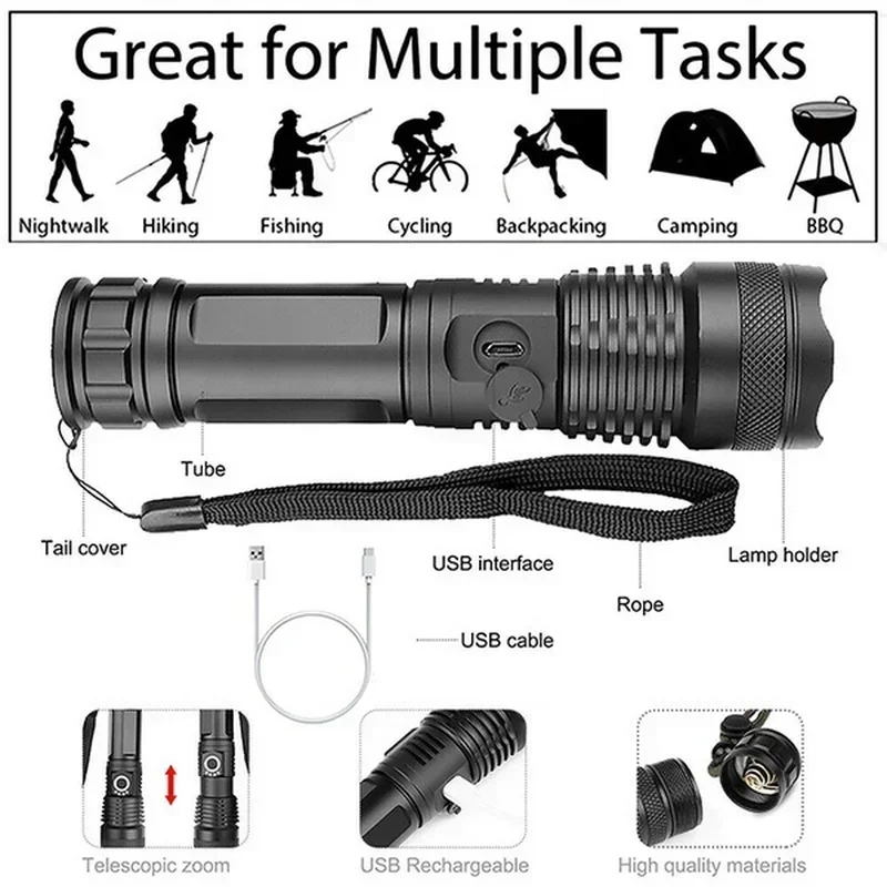 عالية الطاقة XHP70 مصباح ليد ج - مراجعة Tactical Flashlight Rechargeable وسعره